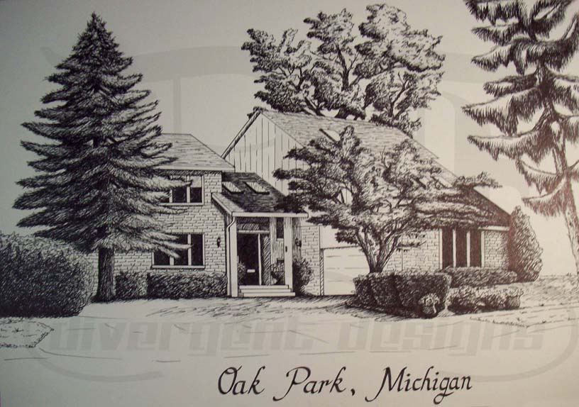 Oak Park House Ink Rendering